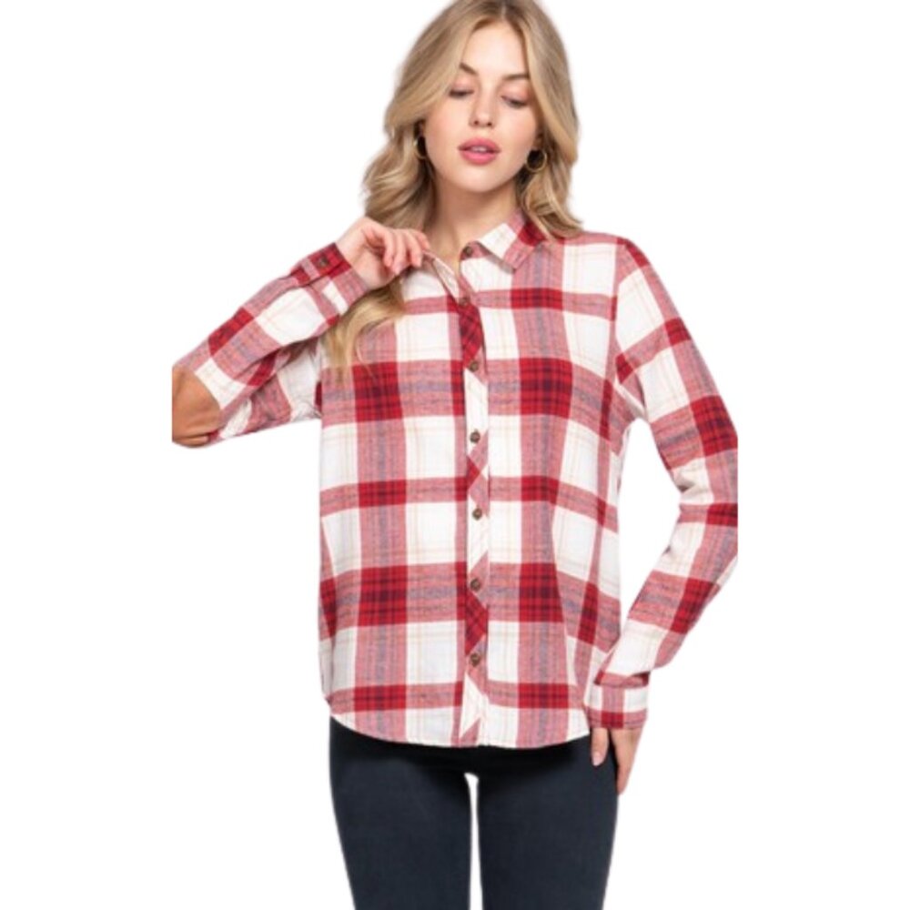 Long Sleeve Button Down by Active Basic in Red
